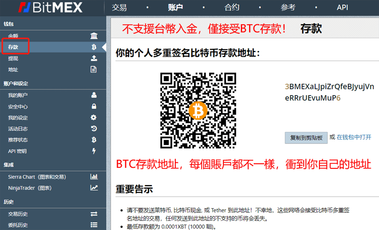 BitMEX存款