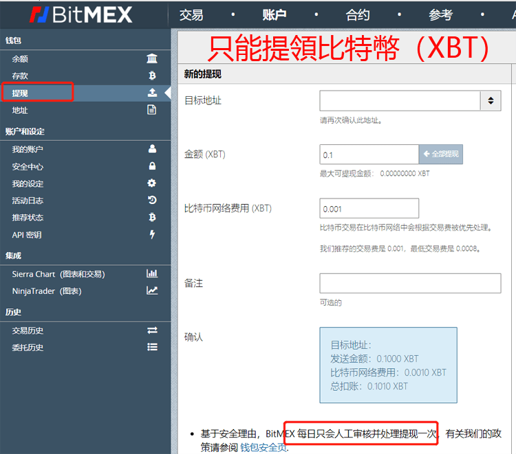 BitMEX提領出金