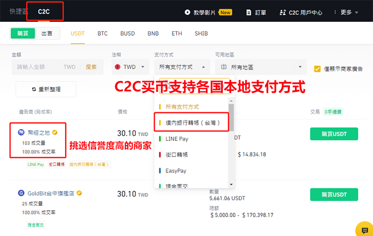 币安C2C买币